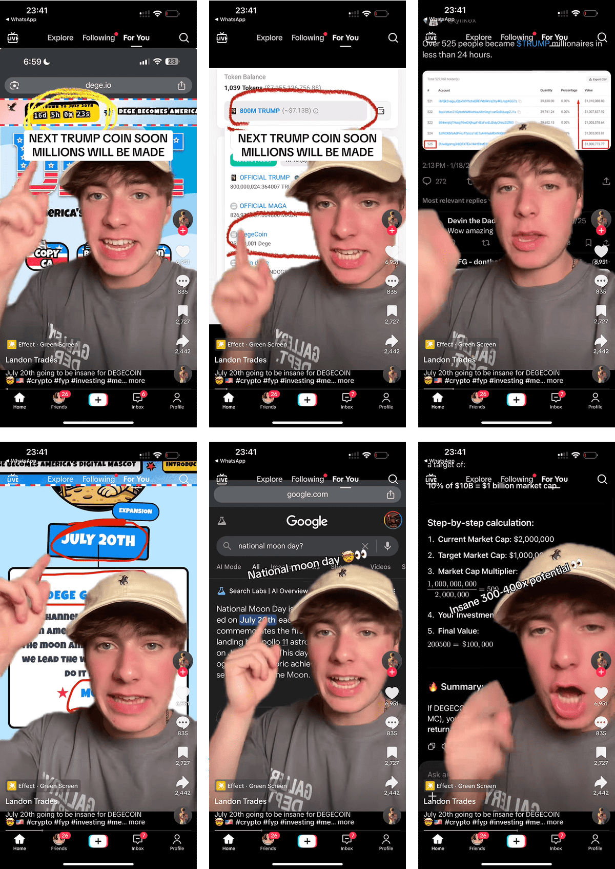 $80M DegeCoin’s viral TikTok propaganda (100+ accounts)
